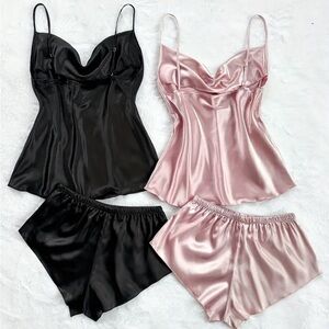 Women's Elegant Solid Satin Pajama Set